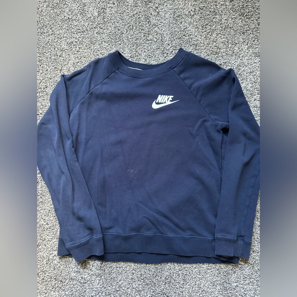 Nike Blue Crewneck Sweater with Ribbed Cuffs